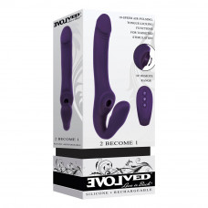 Evolved 2 Become 1 Rechargeable Remote-Controlled Silicone Strapless Strap-On With Suction Purple Evolved 2 Become 1 Rechargeable Remote-Controlled Silicone Strapless Strap-On With Suction Purple