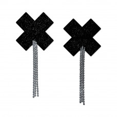 Pastease Tassel Pasties: Black Sparkle Plus X with Long Rhinestone Tassel Pastease Tassel Pasties: Black Sparkle Plus X with Long Rhinestone Tassel