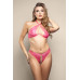 Fantasy Lingerie Opulence Pearl Accent Halter Bra & Adjustable Crotchless Pearl Panty Hot Pink M/L