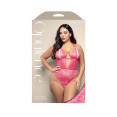 Fantasy Lingerie Opulence Split Pearl Cup Crotchless Teddy with Adjustable Pearl G-String Hot Pink Queen Size