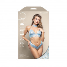 Fantasy Lingerie Opulence Pearl Strap Halter Bralette & Adjustable Pearl G-String Light Blue L/XL