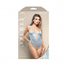 Fantasy Lingerie Opulence Split Pearl Cup Open-Back Teddy with Pearl String Crotch Light Blue L/XL